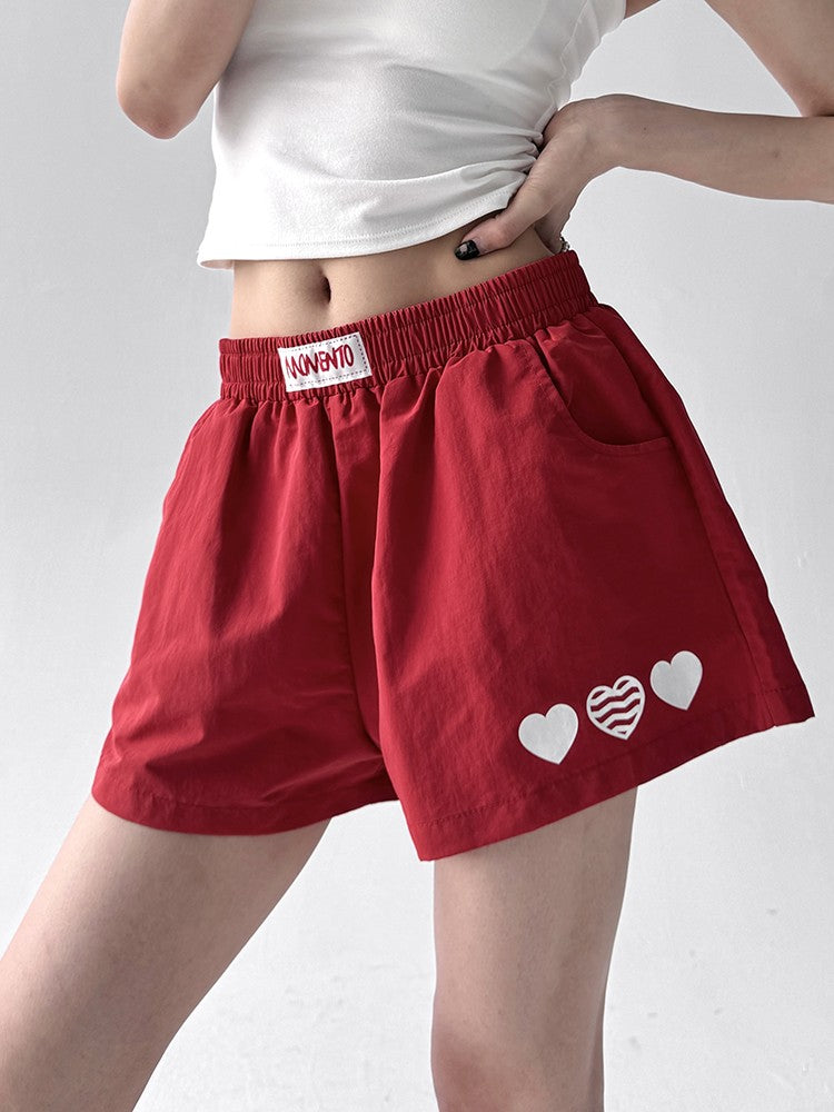 American Sle Spicy Girl ort Pants Women's Summer New Embroidered Heart Sport Yoga Slimming Tee-Quarter Length Hot Pants