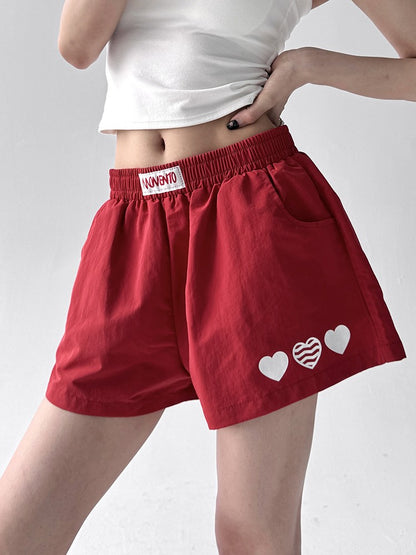 American Sle Spicy Girl ort Pants Women's Summer New Embroidered Heart Sport Yoga Slimming Tee-Quarter Length Hot Pants