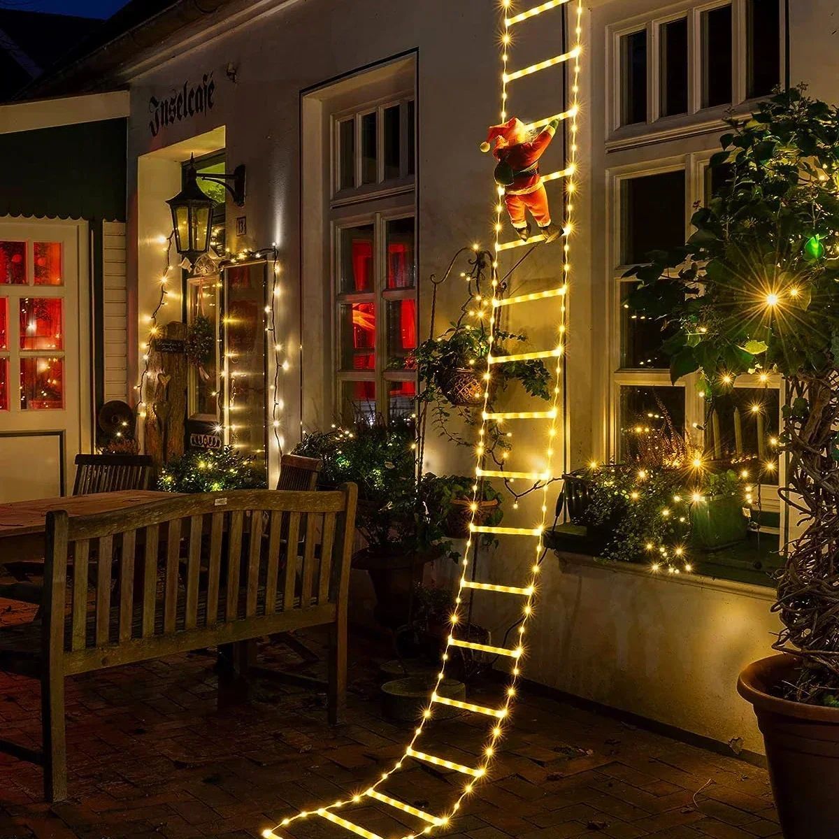 Christmas Decoration 2025 Santa Claus Climbing Ladder Room Decoration Home Outdoor Garden Cristmas Tree Ornement Gift LED