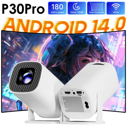 P30PRO Android 14 Smart Mini Projetor WiFi6 BT 5.0 Suporta 4K 1280 * 720P Suporta Espelhamento de Tela Projetor de Home Theater