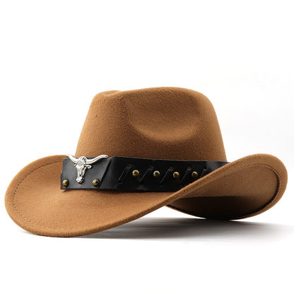 New Vintage Western Cowboy Hat For Men's Gentleman Lady Jazz Cowgirl With Leather Wide Brim Cloche Church Sombrero Hombre Caps