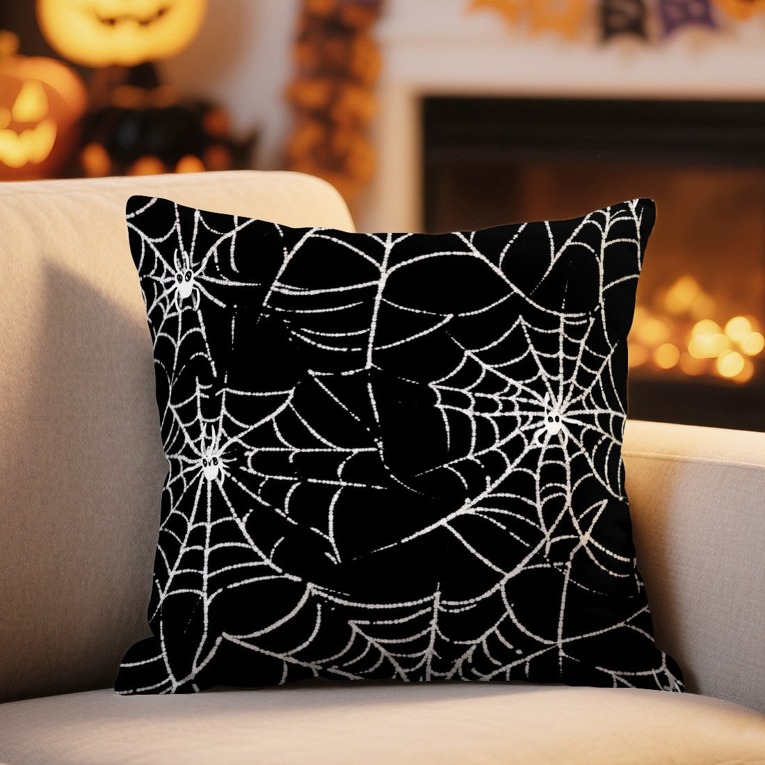 Halloween Ghost Pumpkin Print Cushion Cover Peach Skin Velvet Room Home Sofa Living Office Car Simplicity Pillow Cover 45x45CM