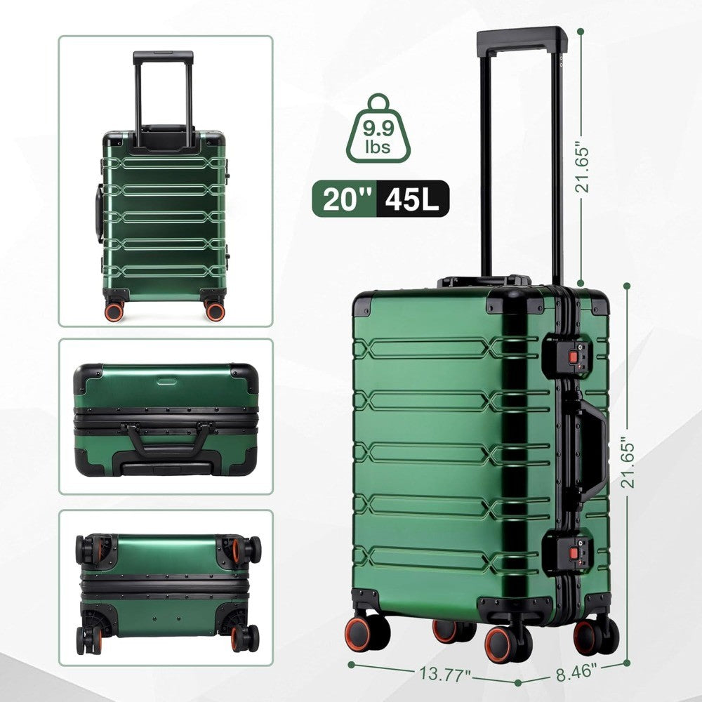 Aluminum Carry On Luggage 22x14x9 Airline Approved, Zipperless Luggage Premium Aluminum Suitcase Luggage, Hard Shell Carry On.