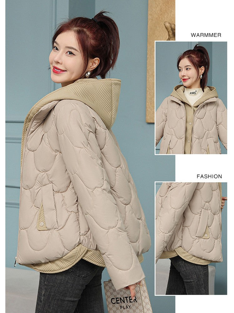 Fitshinling Fashion New In Warm Parkas Coat Outerwear Women Clothing Fake Two-piece Cotton Padded Quilted Winter Jacket Female