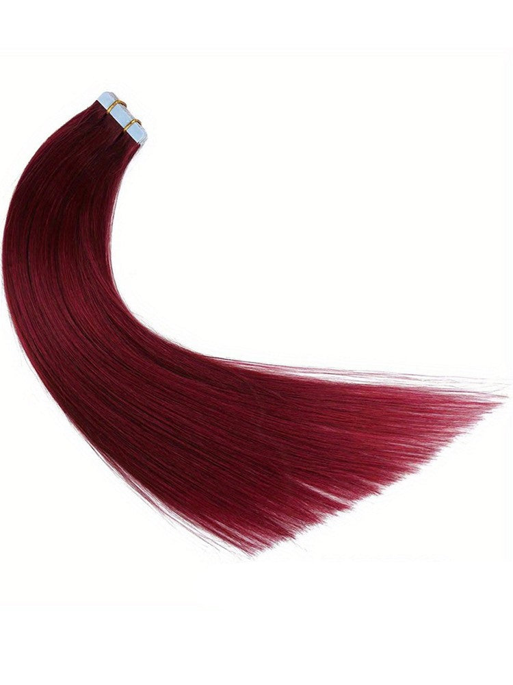 Extensões de Cabelo Borgonha com Fita Adesiva, Cabelo Humano Real, Extensões Vermelhas #99j Preto para Prata Liso para Mulheres