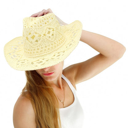 Summer Bohemian Shell Straw Hat Beach Women Men Cowboy Hats Foldable Hollow Out Straw Wide Brim Sun Hat Holiday Cap
