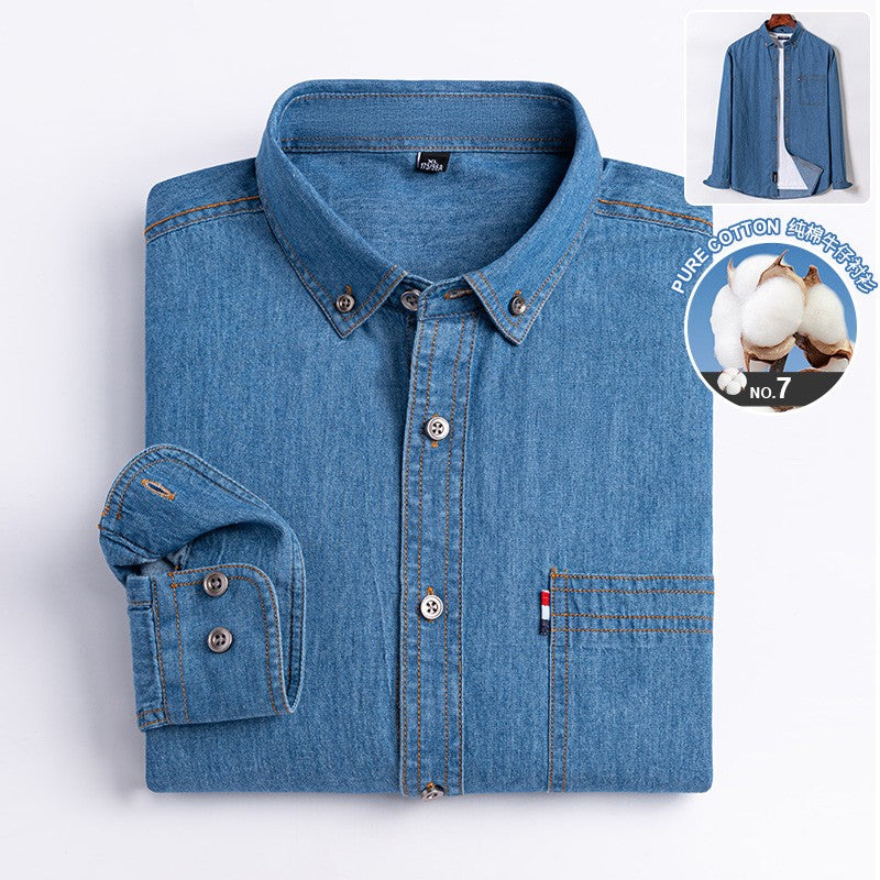Brand Elastic Cotton Denim Shirt Men Long Sleeve Quality Cowboy Shirts for Men Casual Slim Fit Mens Designer Clothing