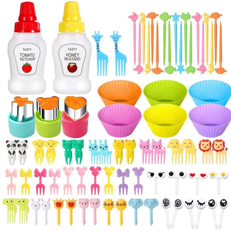 Garfo de Frutas Mini de 48-104 Peças Para Crianças Garfos Fofos de Lanche Palitos de Dente Acessórios de Caixa de Bento Divisórias de Silicone Para Lancheira