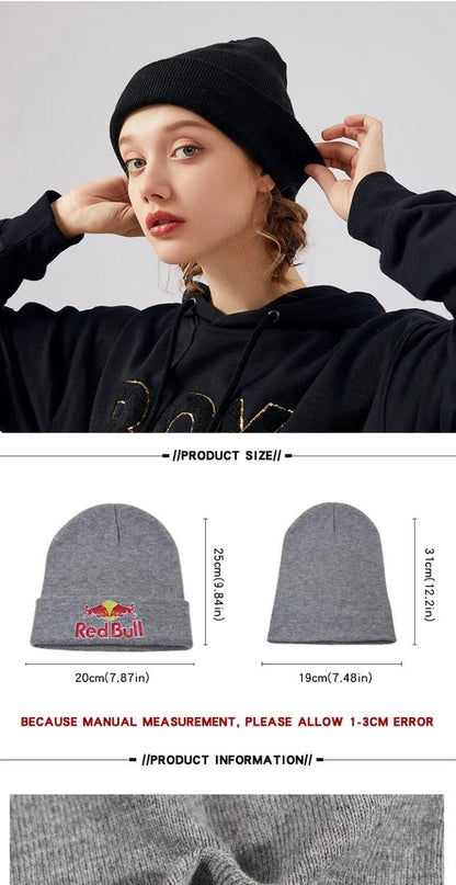 Embroidered Red Bull Knitted hat Beanie Winter Hat Unisex Warm Cap for Men And Women Red Bull Unclimbed Urine Hat