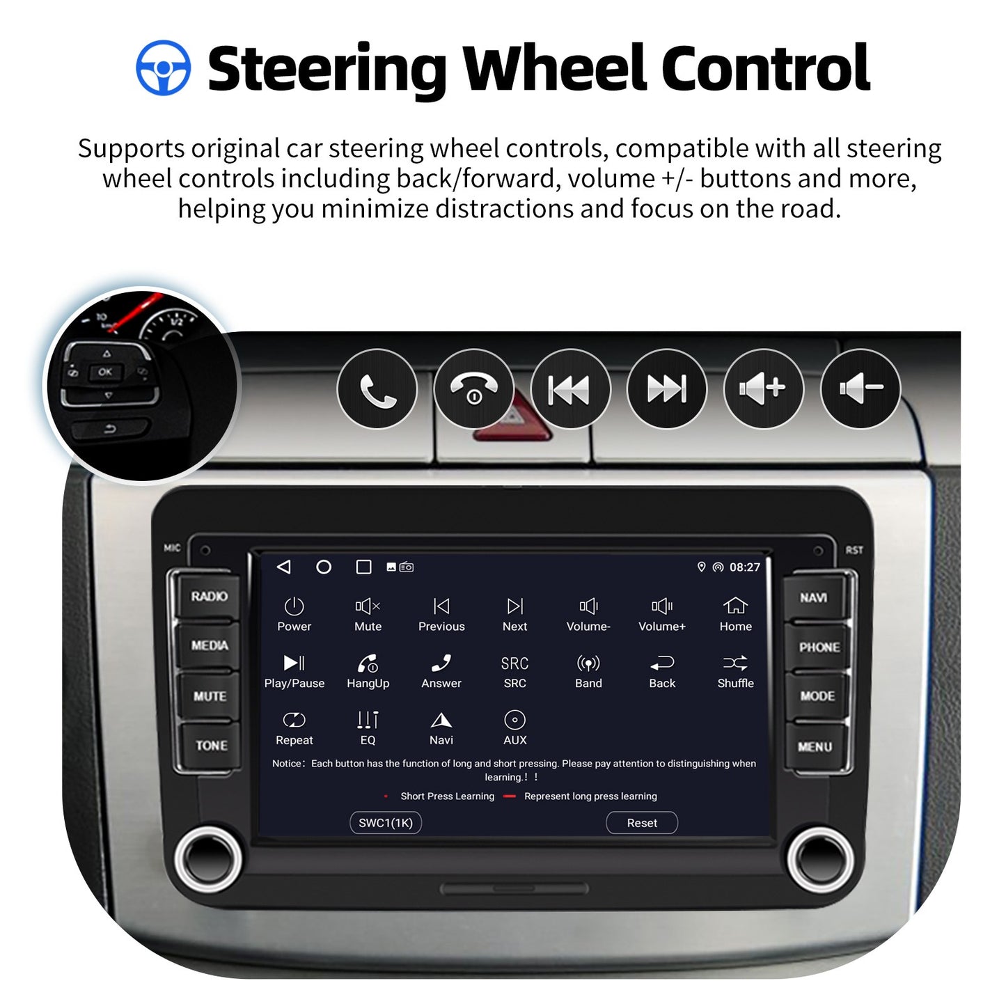 7" Car Stereo Android 14 For VW Volkswagen Jetta Passat Golf MK5 MK6 Apple Carplay GPS Navigation FM Radio WiFi SWC Head Unit BT