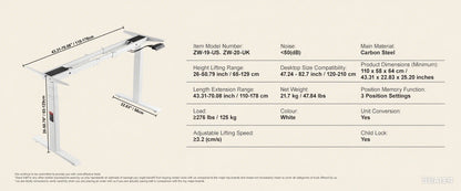 SucceBuy Standing Desk Frame  Electric Stand Up Computer Desk Legs Ergonomic DIY Workstation Base for Home Office Black white