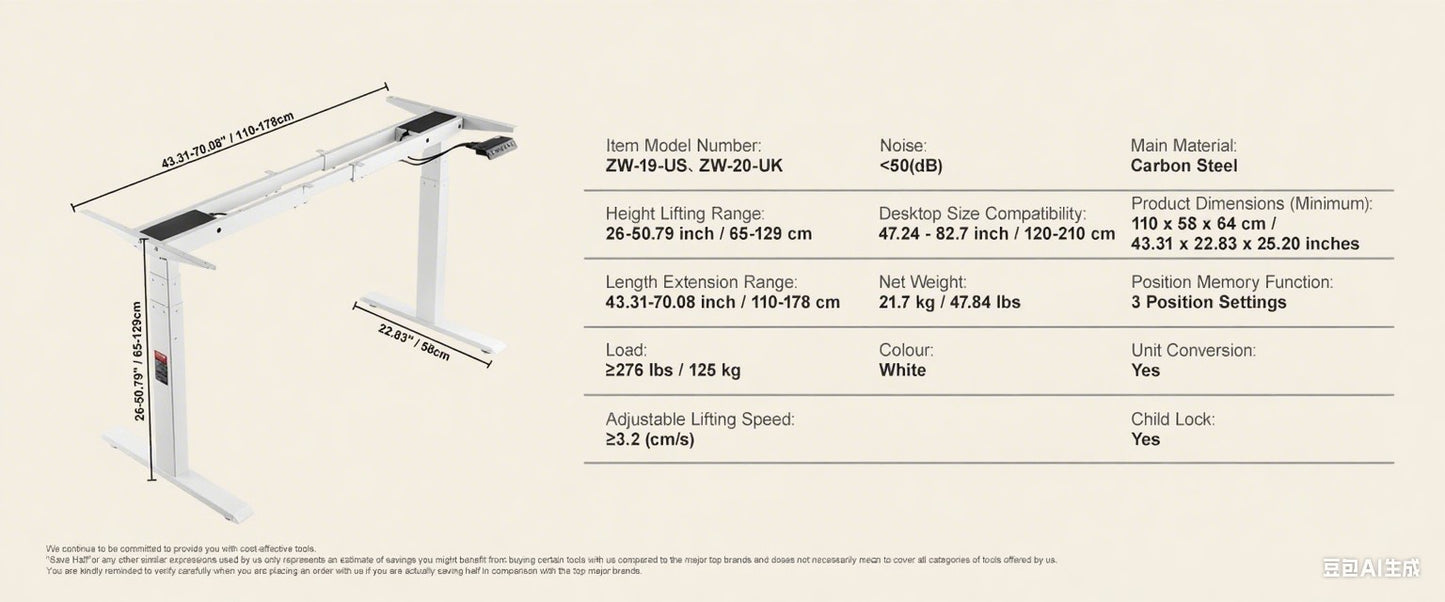 SucceBuy Standing Desk Frame  Electric Stand Up Computer Desk Legs Ergonomic DIY Workstation Base for Home Office Black white