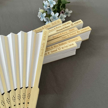 20/50/80 Personalized Engraved White Folding Elegant Paper Fan with Gift bag with organza & Portable Party Wedding Supplies Fan