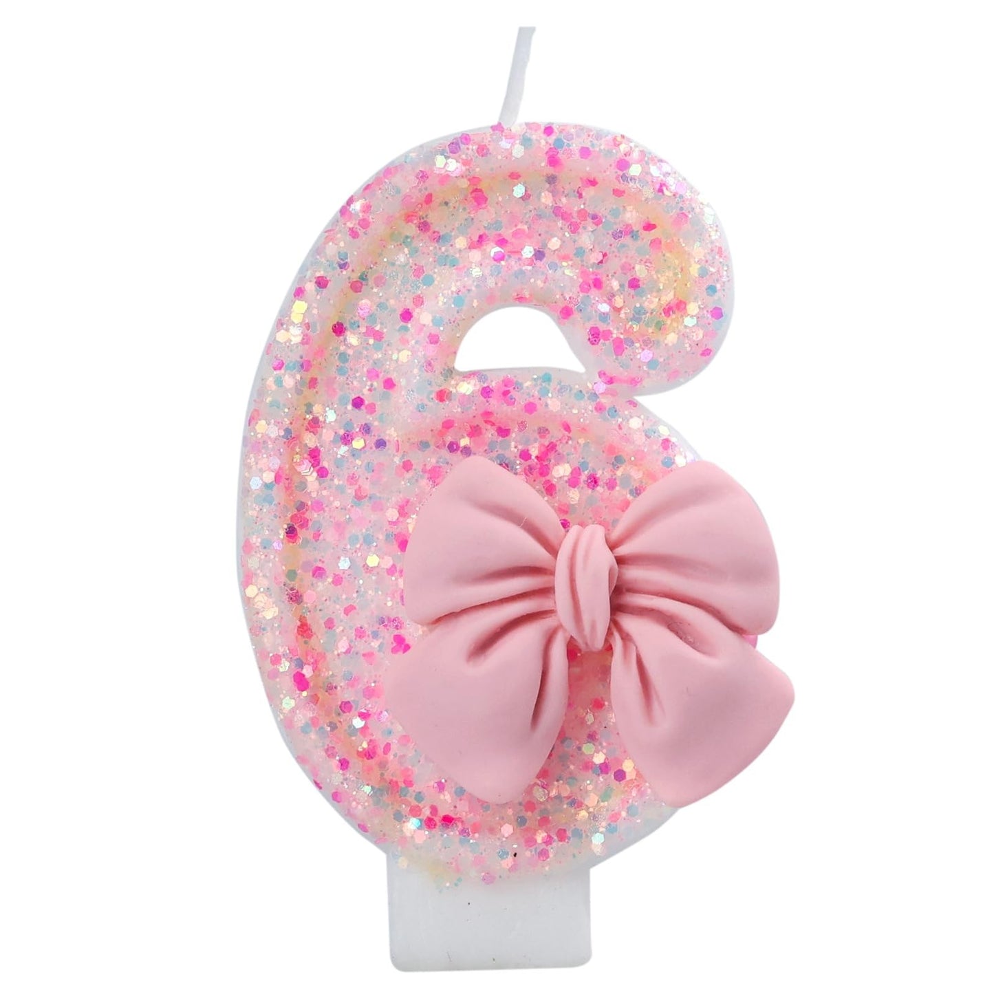 Pink Bow Number Candle Glitter Candle Cake Topper 0-9 for Birthday Anniversary Party Cake Decoration Gifts