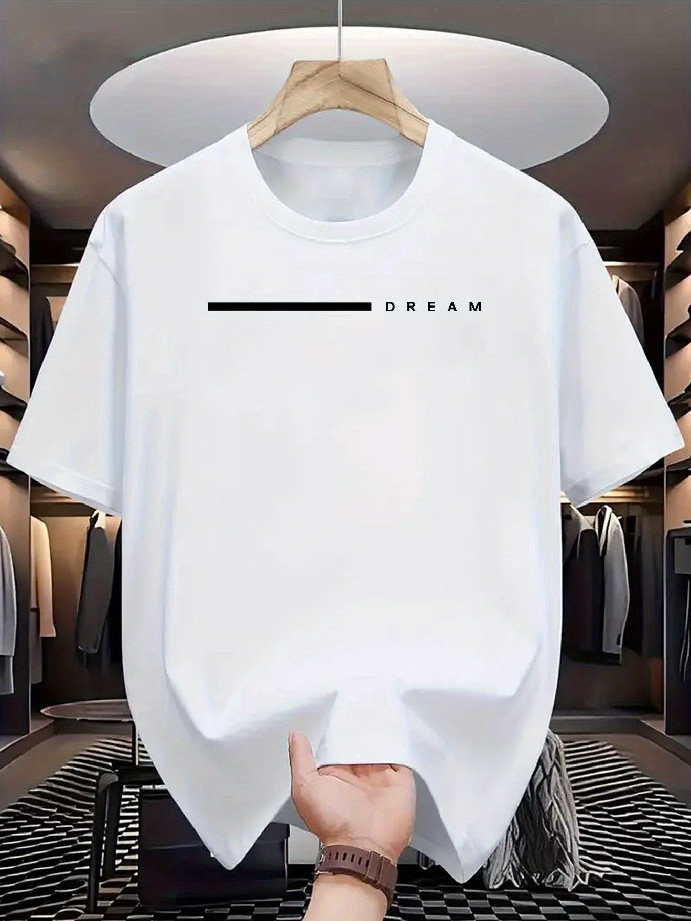 Men's summer 100 cotton fashionable casual loose plus size dream letter printed sports round neck short sleeved T-shirt top