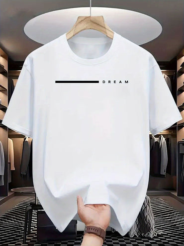 Men's summer 100 cotton fashionable casual loose plus size dream letter printed sports round neck short sleeved T-shirt top