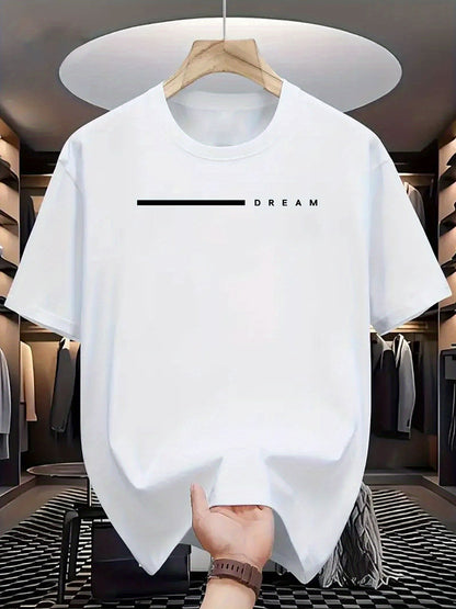 Men's summer 100 cotton fashionable casual loose plus size dream letter printed sports round neck short sleeved T-shirt top