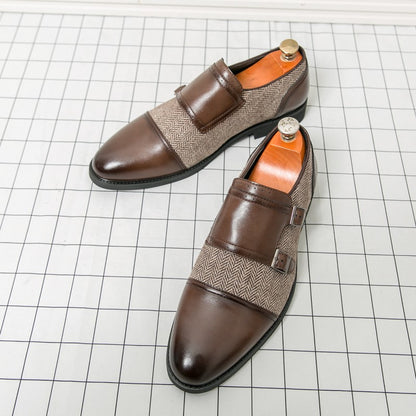 Spring Italian Double Button Loafers High-quality Blue Leather Shoes for Men Men Leather Shoes Patent Mens Wedding Dress Shoes