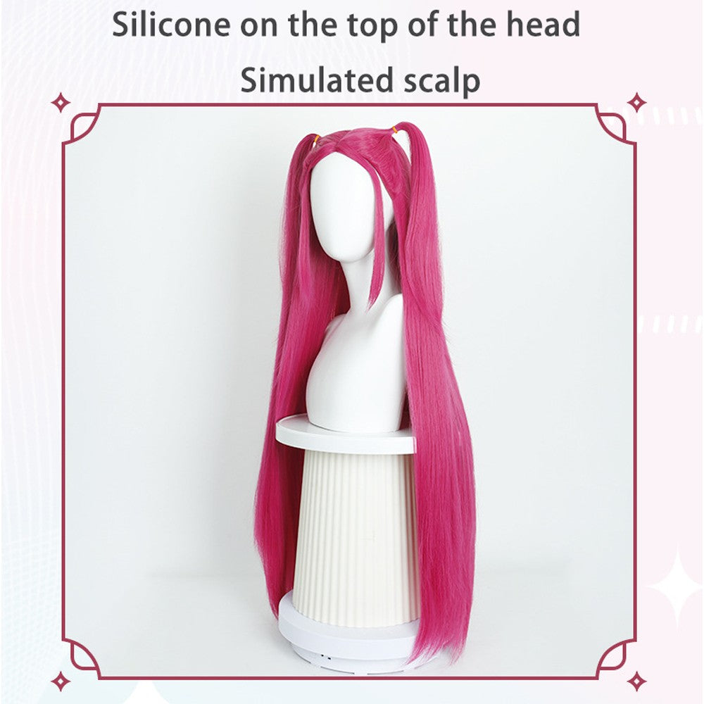 Anime Kpop: Demon Hunters Mila Cosplay Synthetic Hair 38-Inch Rose Red Straight Hair Halloween Daily Party Realistic Scalp Wig