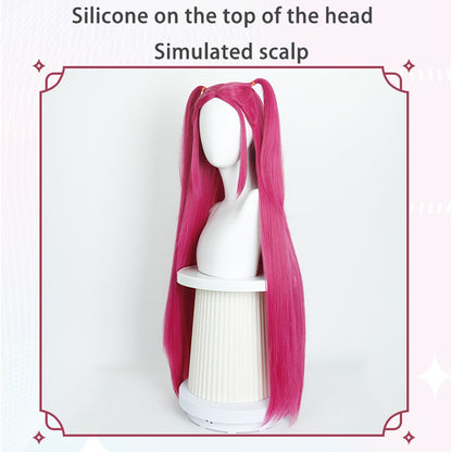 Anime Kpop: Demon Hunters Mila Cosplay Synthetic Hair 38-Inch Rose Red Straight Hair Halloween Daily Party Realistic Scalp Wig