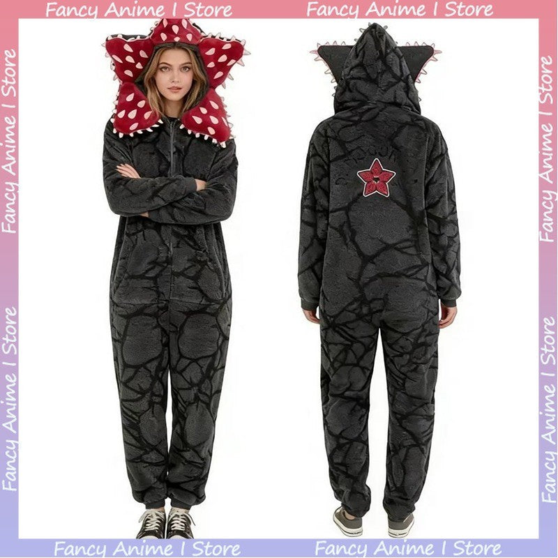 Adult Kids Flannel Human-eating Flower Ensemble Costume Funny Demogorgon Cosplay Costume Pajamas Fashion Cute Woman Man Homewear