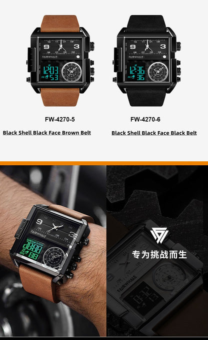 Mark Fairwhale Luxury Quartz Watches Men Fashion Brown Leather Strap Clock Military Waterproof Square Electronic WristWatch 2023