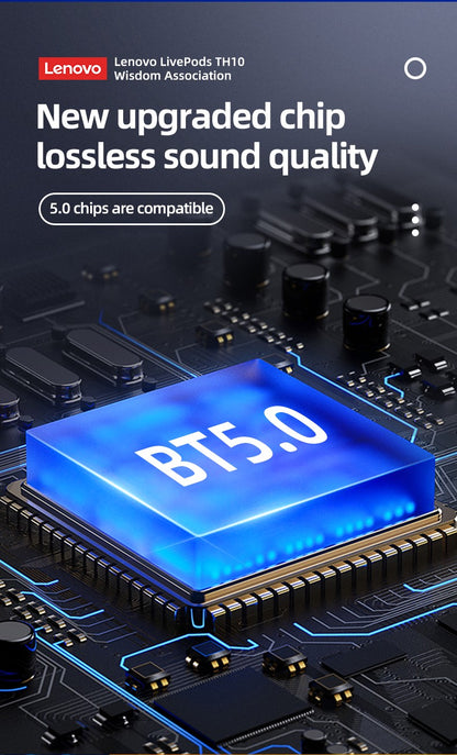 Fone de ouvido Lenovo Thinkplus TH10 TWS Estéreo com baixa latência e longa duração para jogos, fones de ouvido Bluetooth para música com microfone