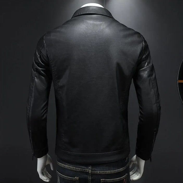 Men's Lapel Leather Jacket Autumn Oversized Slim Motorcycle Riding Suit Winter Thickened PU Leather Waterproof Work Clothes