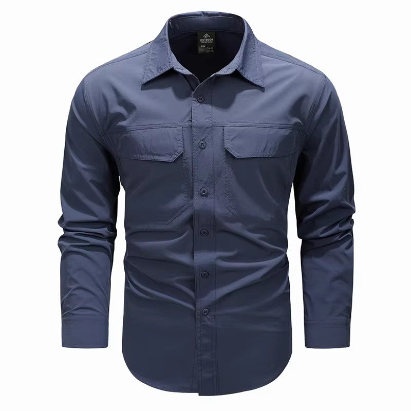 Spring Men Long Sleeve Shirts Mens Tactical Work Outdoor Cargo Shirts Men Summer Casual Breathable Quick Dry Safari Hiking Shirt