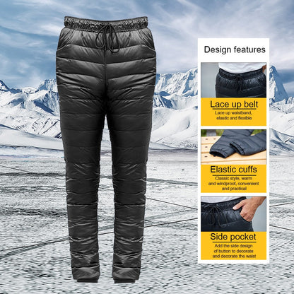 S-5XL Down Pants Ultralight Warm Winter Snow Pants with Pocket Windproof Waterproof Camping Home Mountain Skiing Unisex