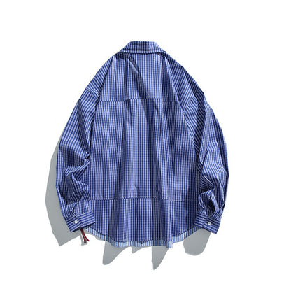 Cityboy Oversize Cargo Shirt Men Japanese Streetwear Fashion Loose Casual Plaid Splice Stripe Long Sleeve Shirts Blouses