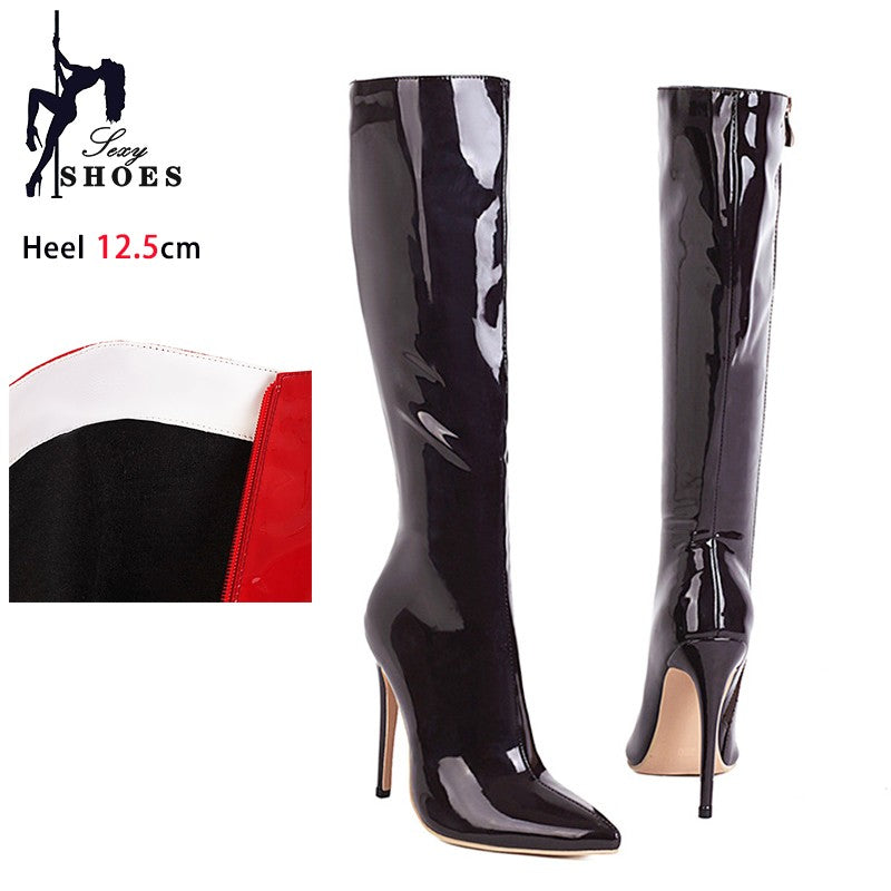 Elegant Ladies Long Boots 2024 Club Party Stiletto Heels Fashion Women Knee-High Boots Winter Short Plush Pointed Toe Red Shoes