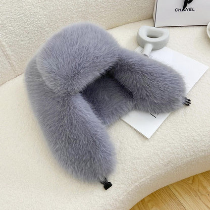 Fluffy Imitation Mink Fur Bomber Hats Women's Autumn and Winter Korean Version Plush Hat Female Ins Blogger Cycling Cold Hat