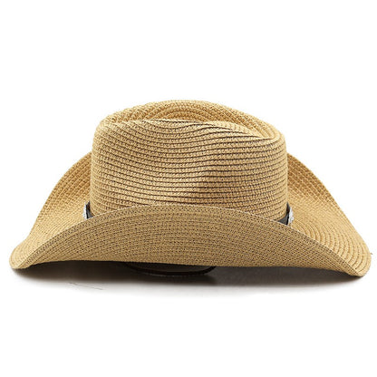 Chapéu de Cowboy Ocidental de Palha Oco para Homens e Mulheres Verão 2023 Chapéu de Sol Elegante Punk Sombrero Hombre Cowgirl Outdoor Jazz Beach