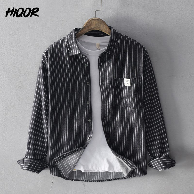 HIQOR 2025 New In 100% Cotton Long Sleeve Men's Shirt Loose Man Business Casual Shirts Classic Striped Male Social Dress Shirts
