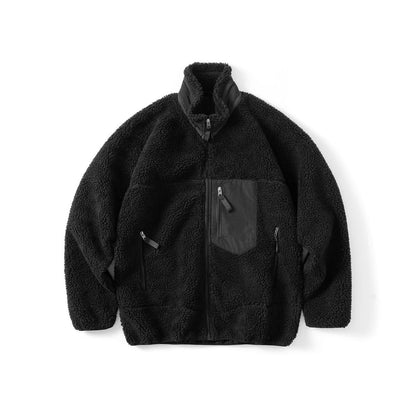 Pata Outdoor Windproof Hiking Fleece Jacket Imitation Lamb Wool Stand Collar Zipper Fleece Jacket Polar Fleece Warm Couple Coat