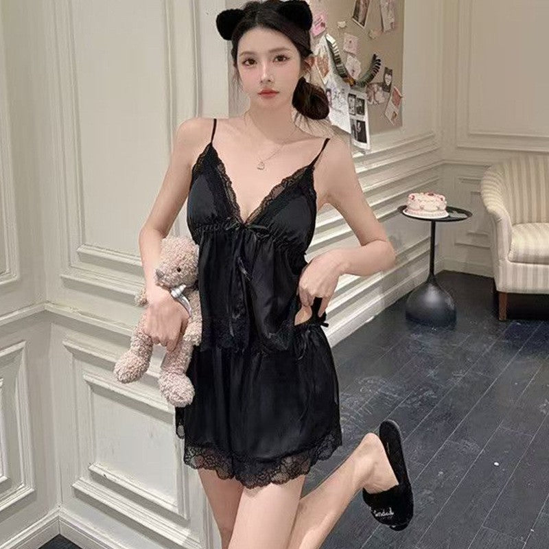 French-Style Strapless Nightgown for Women Summer Strapless Robe Two-Piece Set Summer Purely Sensual Beauty Straps with Padded C