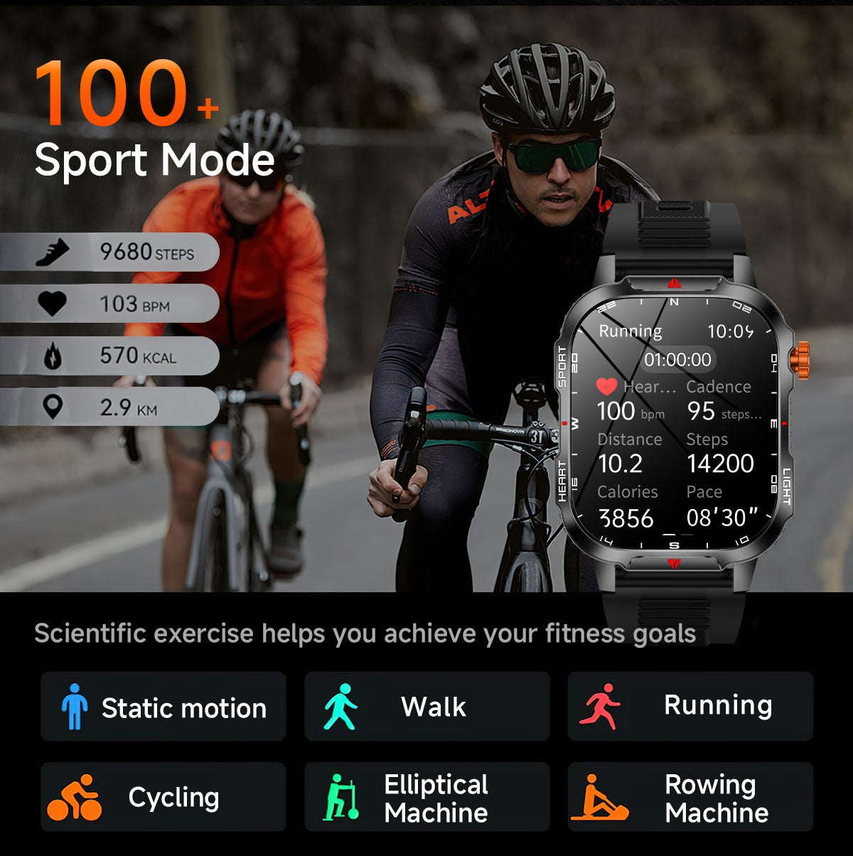 Novo Smartwatch Global 2.01 Polegadas Bateria Grande de 1100mAh Luz LED Bússola Masculino Relógio Esportivo Outdoor Assistente de Voz Chamada Sem Fio