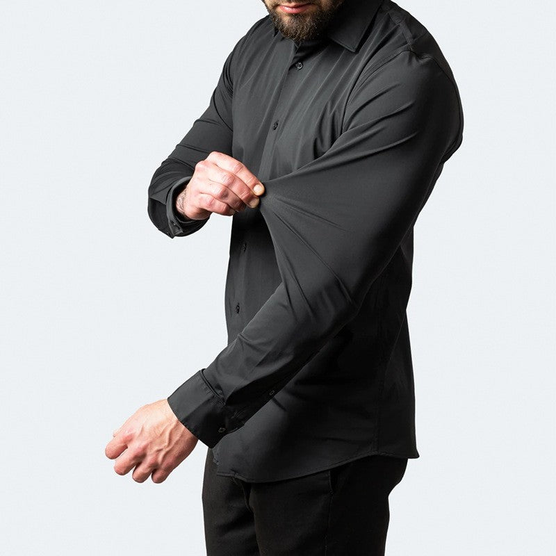 Plus Size 7XL 6XL High Elasticity Seamless Spandex Shirt Men Long Sleeve Slim Fit Casual Solid Color Social Formal Dress Shirts