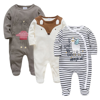 KAVKAS 1/3 Pcs Baby Boys Rompers Cartoon Print Overalls Cotton Infant Clothing Kids Jumpsuit Newborn Pajimas 0-3 Months