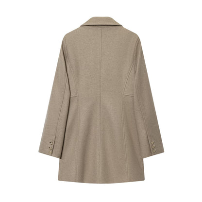 TFMLN 2025 Autumn Winter Women New Lapel Woolen Jacket Fashion Slim Fit Long Sleeved Double Breasted Ladies Casual Overcoat