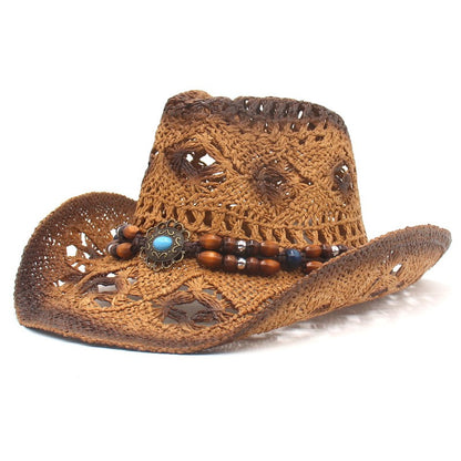 Novo chapéu de cowboy respirável de proteção solar para praia, estilo étnico, proteção solar e sombra ocidentais