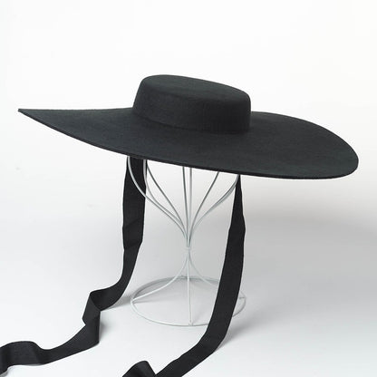 Chapéu de feltro de lã de 4cm de altura, aba grande de 15cm, chapéu fedora de copa rasa para homens e mulheres, chapéu de aba grande novo.