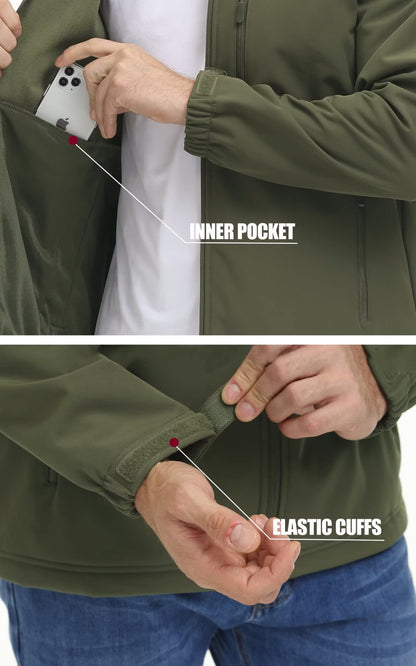 TACVASEN Waterproof Softshell Jackets Mens Winter Fleece Lined Work Jackets Zipper Pocket Outdoor Jacket Male Windbreaker