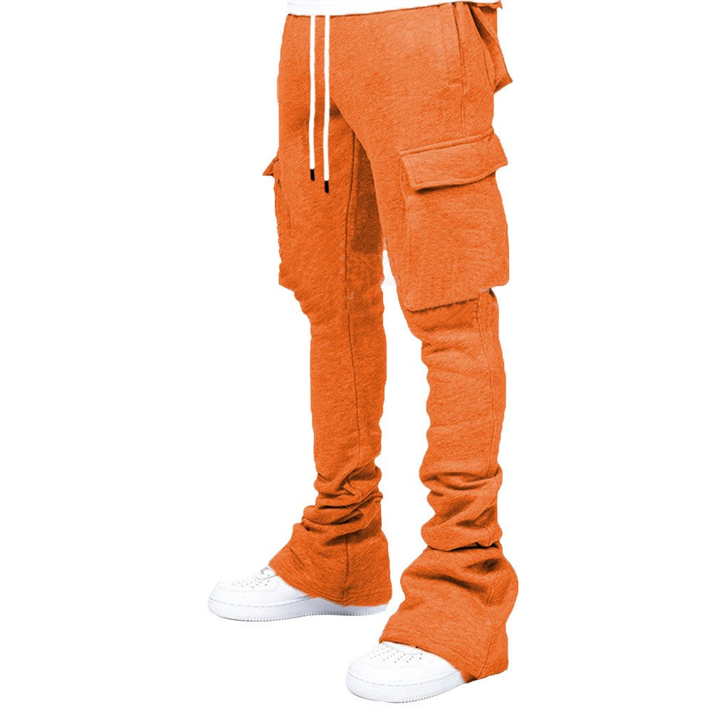 Plus Size Cargo Stacked Pants for Men Fleece Flare Sweat Pants Street Wear Men Pile Up Hiphop Pants New Design