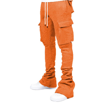 Plus Size Cargo Stacked Pants for Men Fleece Flare Sweat Pants Street Wear Men Pile Up Hiphop Pants New Design