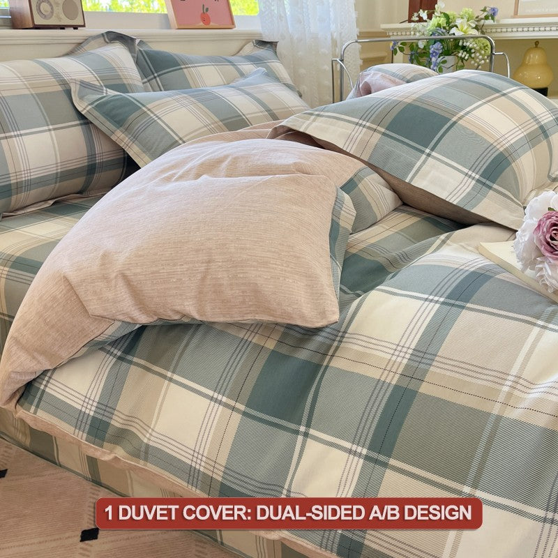 Plaid Style Duvet Cover Set 100% Cotton Bedding Set (1 Duvet Cover 2 Pillowcases),Twin/Full 140x200 200x200,Breathable, Soft
