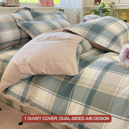 Plaid Style Duvet Cover Set 100% Cotton Bedding Set (1 Duvet Cover 2 Pillowcases),Twin/Full 140x200 200x200,Breathable, Soft