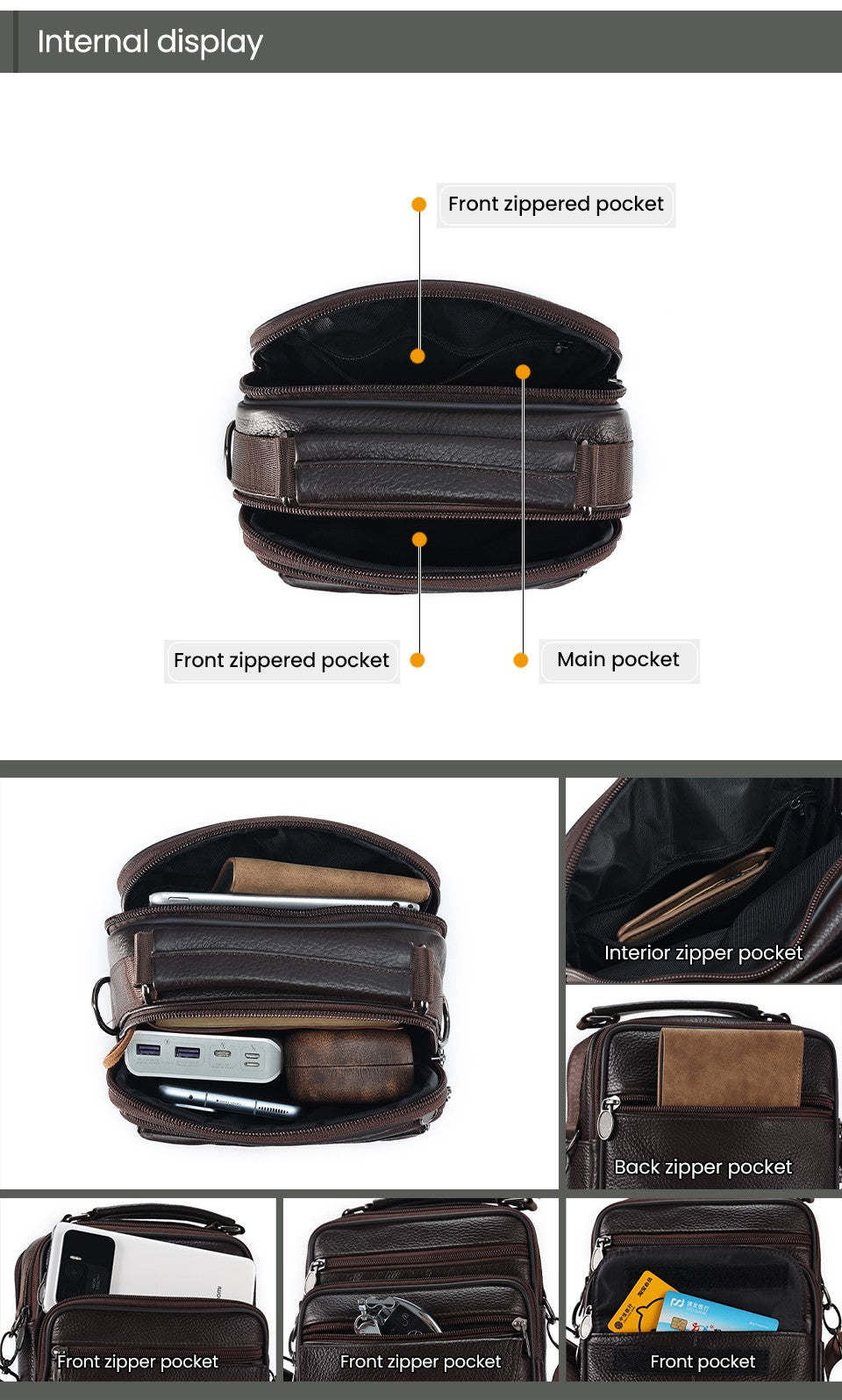 JOYIR Men Genuine Leather Crossbody Bags Messenger Bag for Male Trendy Shoulder Bags Casual Travel Sling Bag Handbags