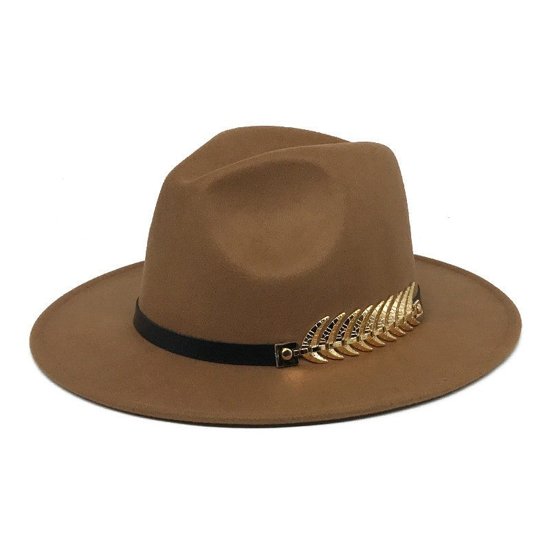 Fedora men's fedora neutral wide brim jazz hat feather belt autumn and winter british vintage panama hat